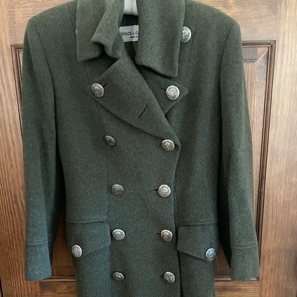 DOLCE & GABBANA Olive Green Double Breasted Wool Military COAT Silver Buttons 6 - Picture 10 of 13